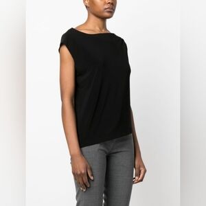 Norma Kamali Black Jersey Asymmetric Sleeveless Top L